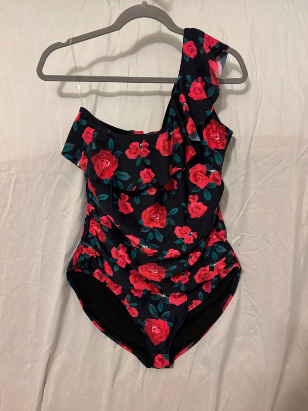 Hilor One Shoulder Ruffle One-Piece Swimsuit Size 14 | Tummy Control Flounce
